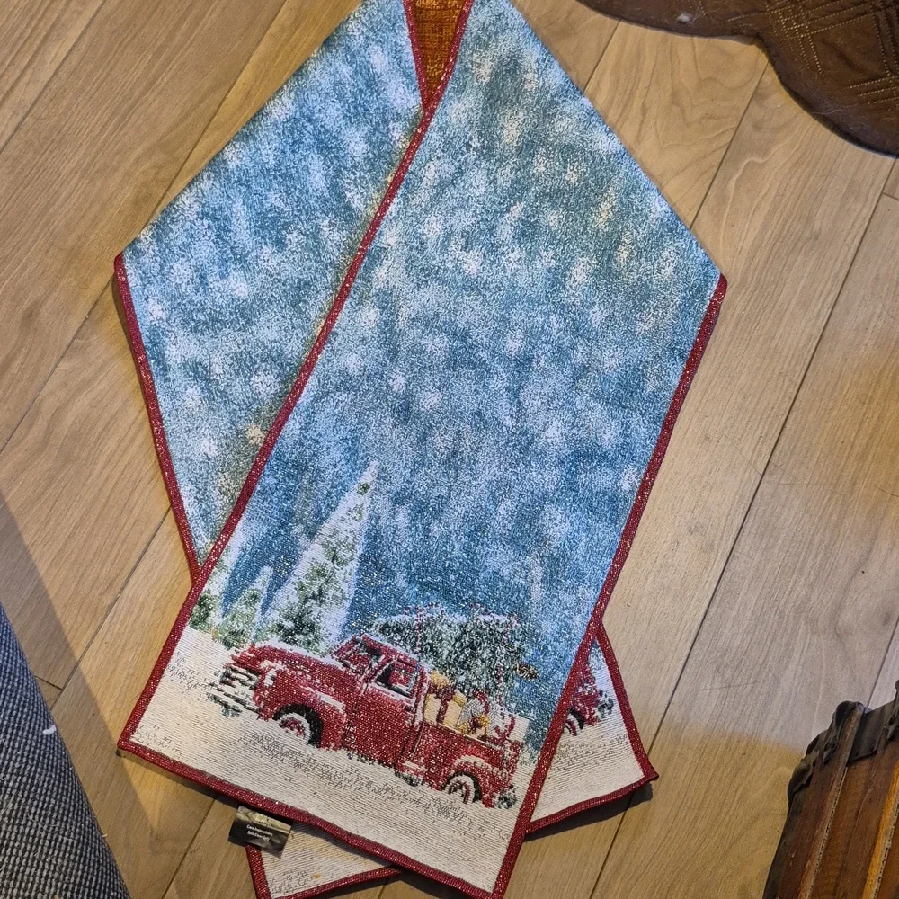 Red Truck Tapestry Table Runner